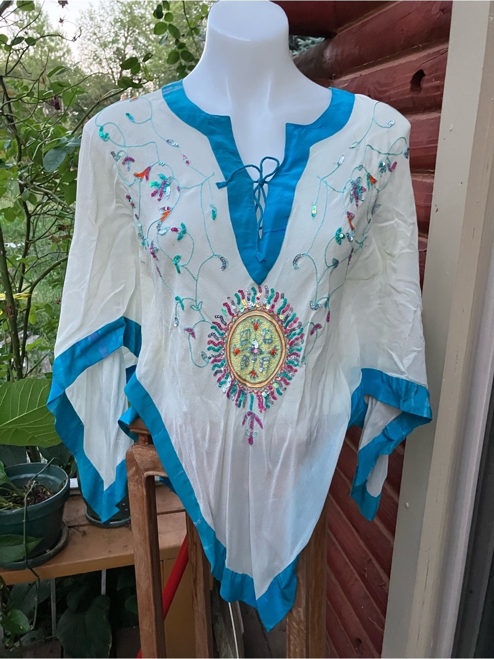Tashia London beaded sequined semi sheer summer poncho M